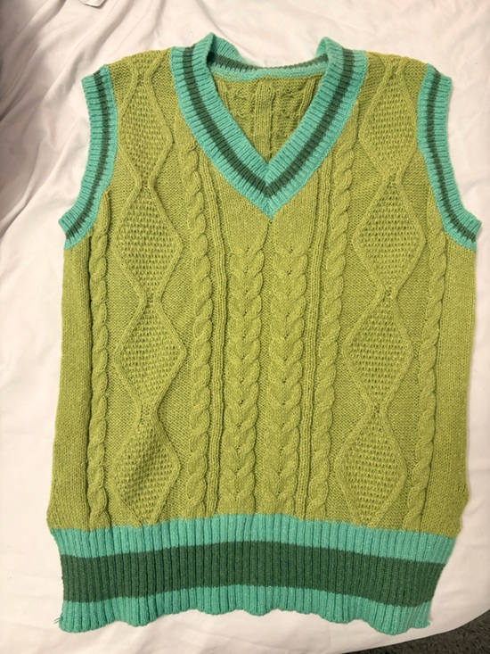 Sweaters - Green Cable Knit Women's Sweater with Contrast Trim